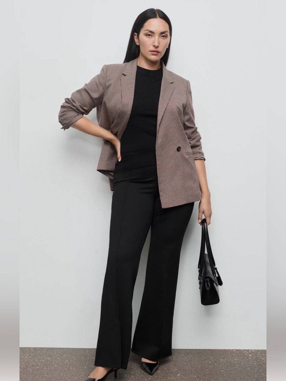Mango Black pull on fit and flare pant
